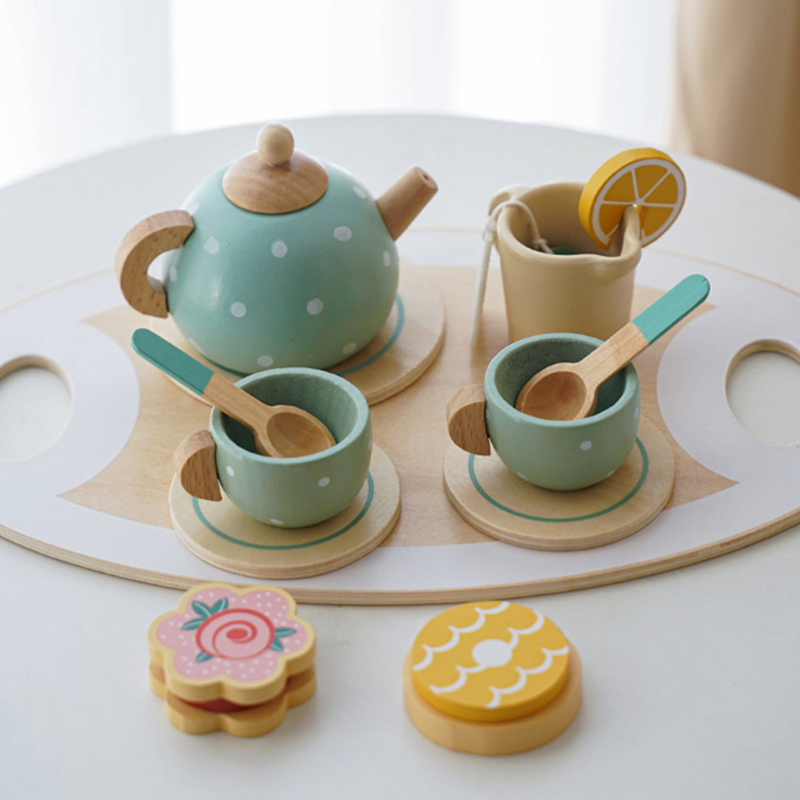 AliExpress Kids Wooden Tea Set Play House Pretend Make Tea Play With Teapot Teacup Afternoon Snack Role Playing Toys Boys Girls Gift, view 2