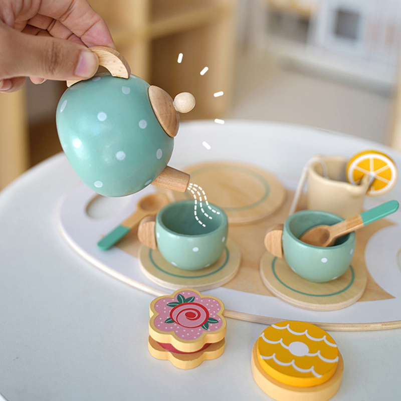 AliExpress Kids Wooden Tea Set Play House Pretend Make Tea Play With Teapot Teacup Afternoon Snack Role Playing Toys Boys Girls Gift, view 3