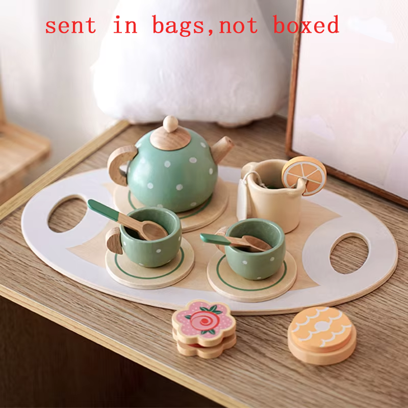 AliExpress Kids Wooden Tea Set Play House Pretend Make Tea Play With Teapot Teacup Afternoon Snack Role Playing Toys Boys Girls Gift, view 5