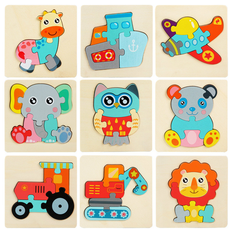 AliExpress Kids Wooden Toys 3D Wood Puzzle Cartoon Animals Cognitive Jigsaw Puzzle Early Learning Educational Toys For Children Gift, view 2