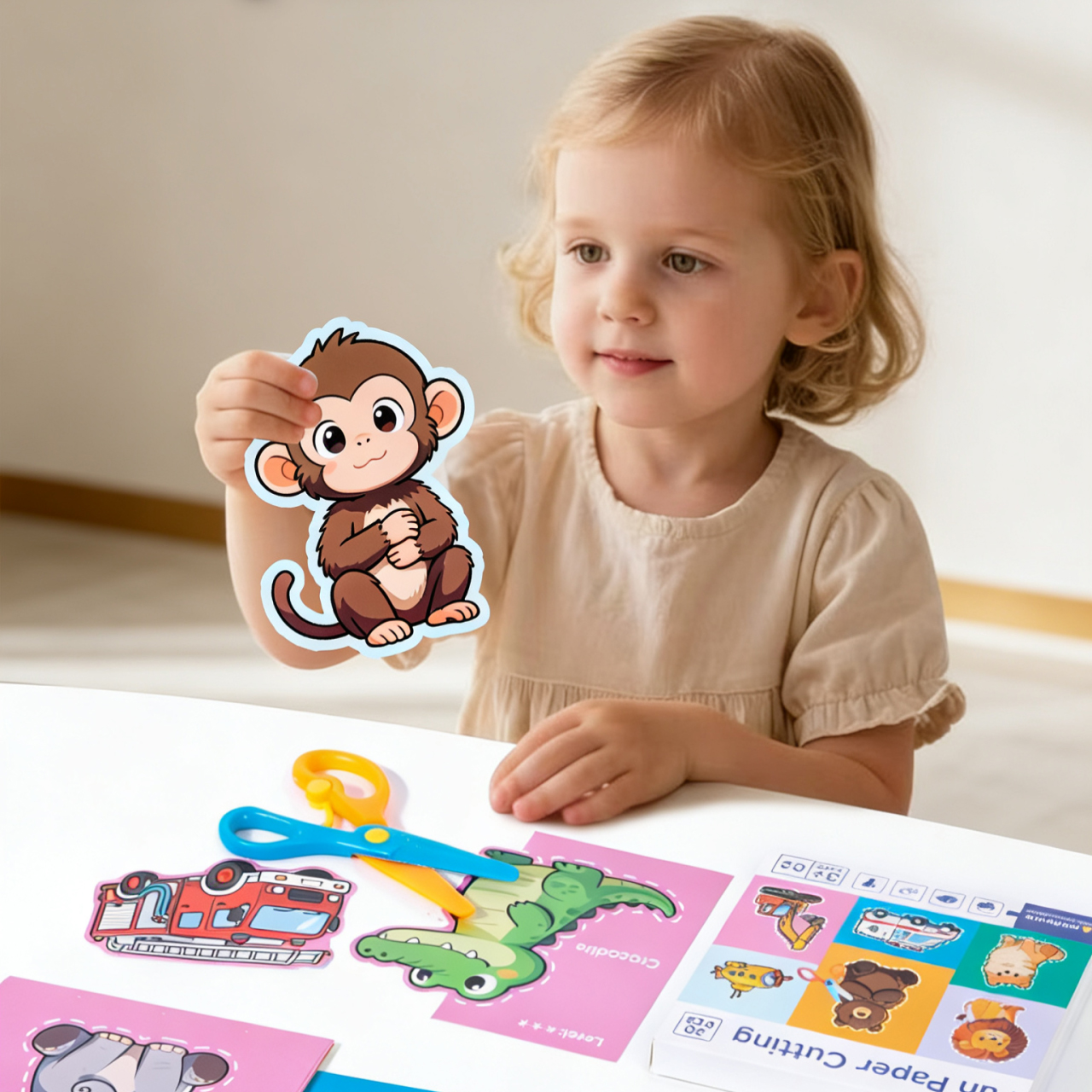 AliExpress Kindergarten Specific Fun Paper Cutting Se Cartoon Patterns, Safe Rebound Scissors Train Hands-On Ability Brainpower Toddlers, view 6