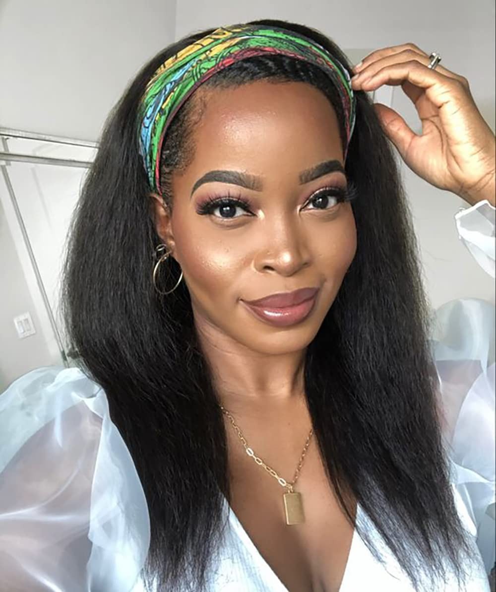 AliExpress Kinky Straight Headband Wigs 22inch for Black Women Kinky Wigs with Headband Glueless None Lace Front Synthetic Yaki Headband Wi