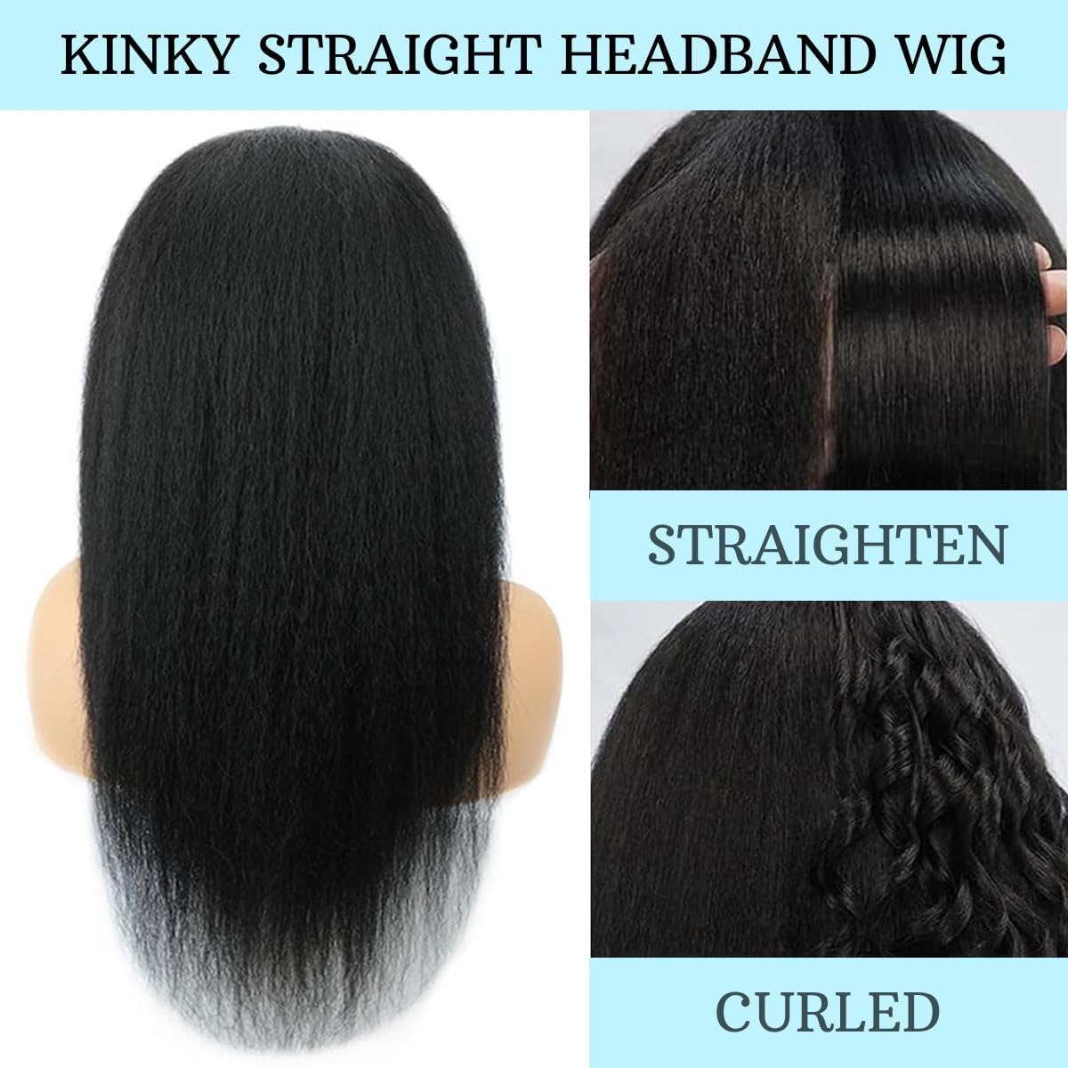 AliExpress Kinky Straight Headband Wigs 22inch for Black Women Kinky Wigs with Headband Glueless None Lace Front Synthetic Yaki Headband Wi, view 2