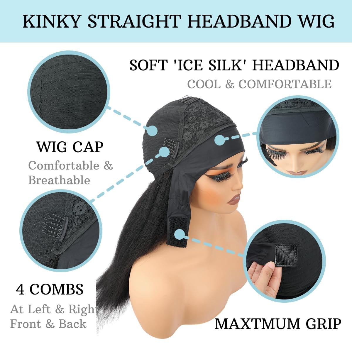 AliExpress Kinky Straight Headband Wigs 22inch for Black Women Kinky Wigs with Headband Glueless None Lace Front Synthetic Yaki Headband Wi, view 5