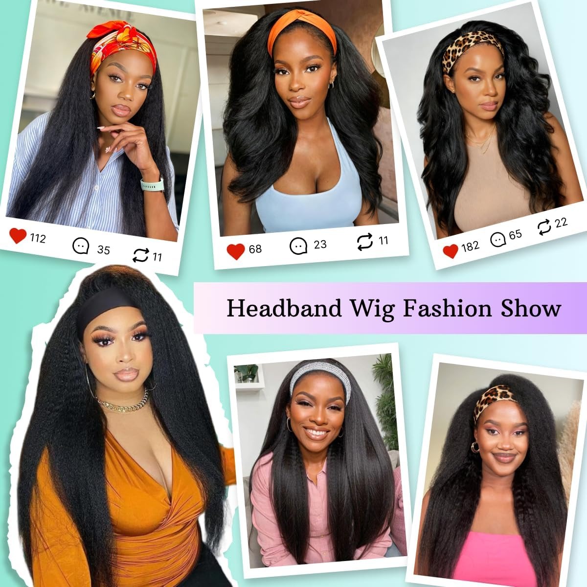 AliExpress Kinky Straight Headband Wigs 22inch for Black Women Kinky Wigs with Headband Glueless None Lace Front Synthetic Yaki Headband Wi, view 6