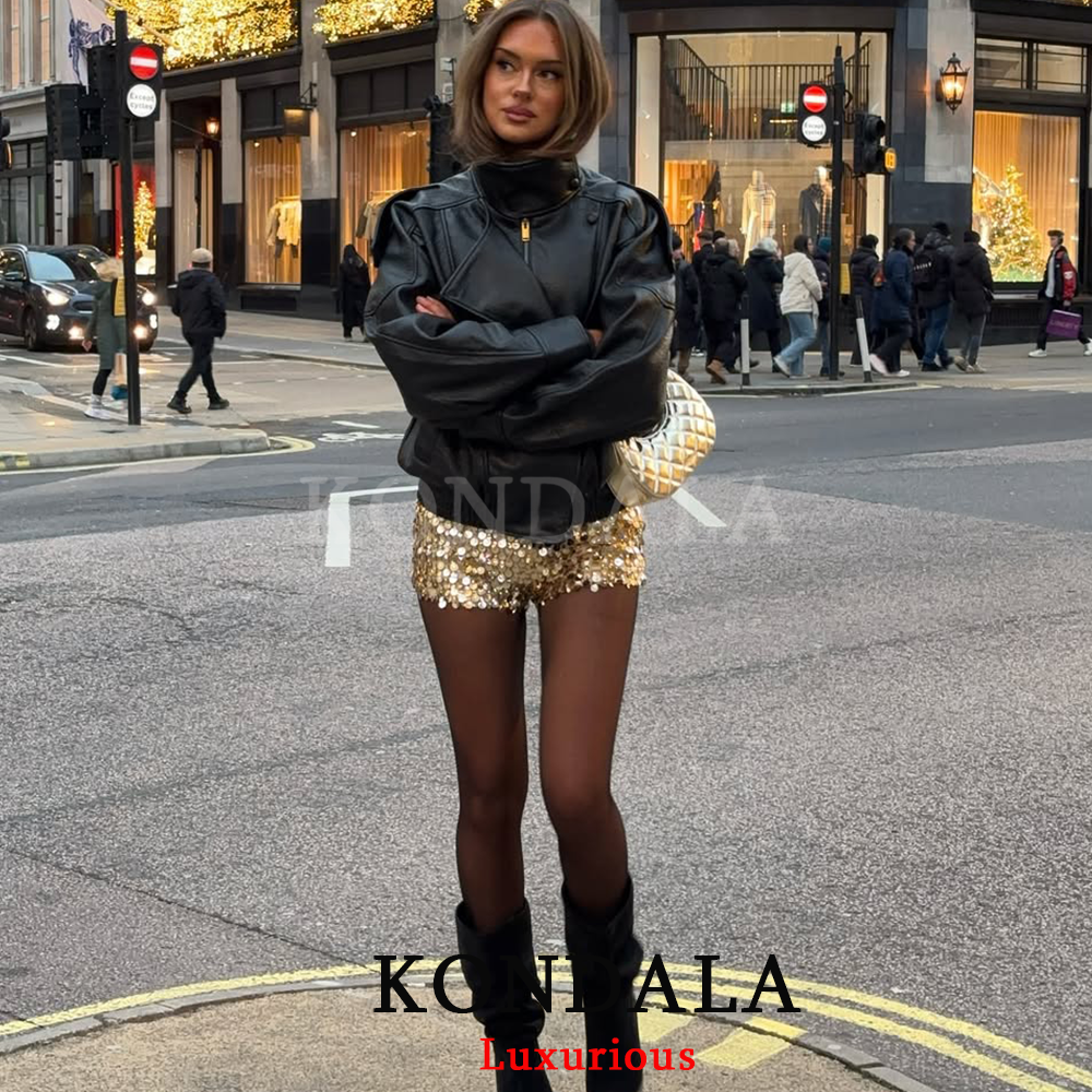 AliExpress KONDALA Casual Chic Black Leather Jackets Women Long Sleeve Buttons Elastic Oversized Coats Fashion 2026 Spring Streetwear Coats, view 2