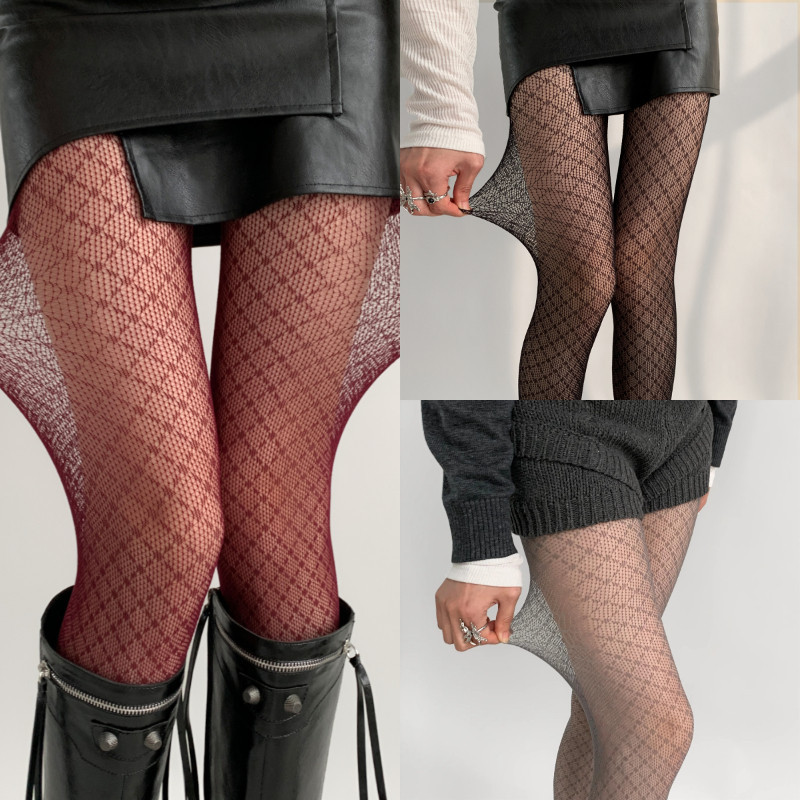 AliExpress Korean Ladies Rhombus Plaid Pantyhose Retro Women Sexy Hottie Nylon Mesh Tights Gothic Lolita Fishnet Body Stockings Ins Style