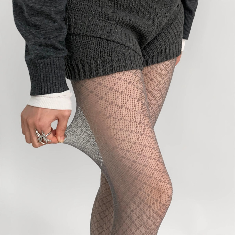 AliExpress Korean Ladies Rhombus Plaid Pantyhose Retro Women Sexy Hottie Nylon Mesh Tights Gothic Lolita Fishnet Body Stockings Ins Style, view 3