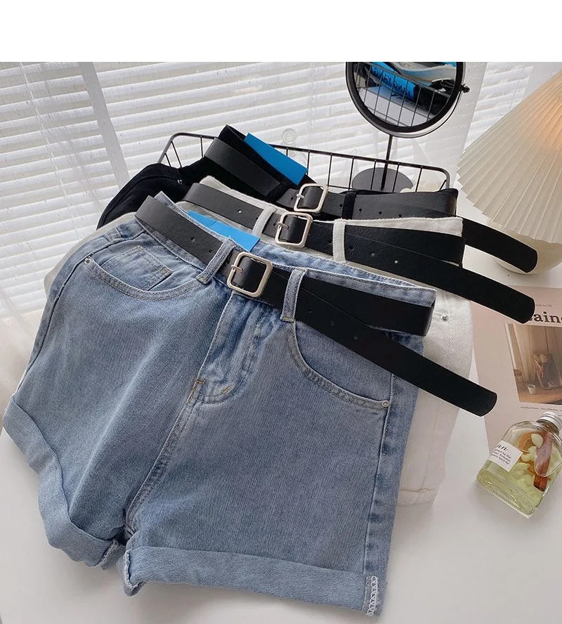 AliExpress Korean Summer Wide Leg High Waist Denim Shorts With Belt Women Fashion Pocket Hot Pants Streetwear Casual Cowboy Jeans Shorts, view 2