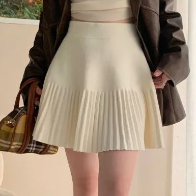 AliExpress Korean version sweet knitted skirt women's new spring and autumn high waisted elastic temperament pleated skirt