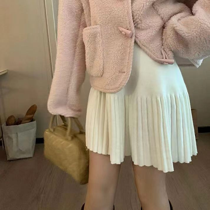 AliExpress Korean version sweet knitted skirt women's new spring and autumn high waisted elastic temperament pleated skirt, view 4