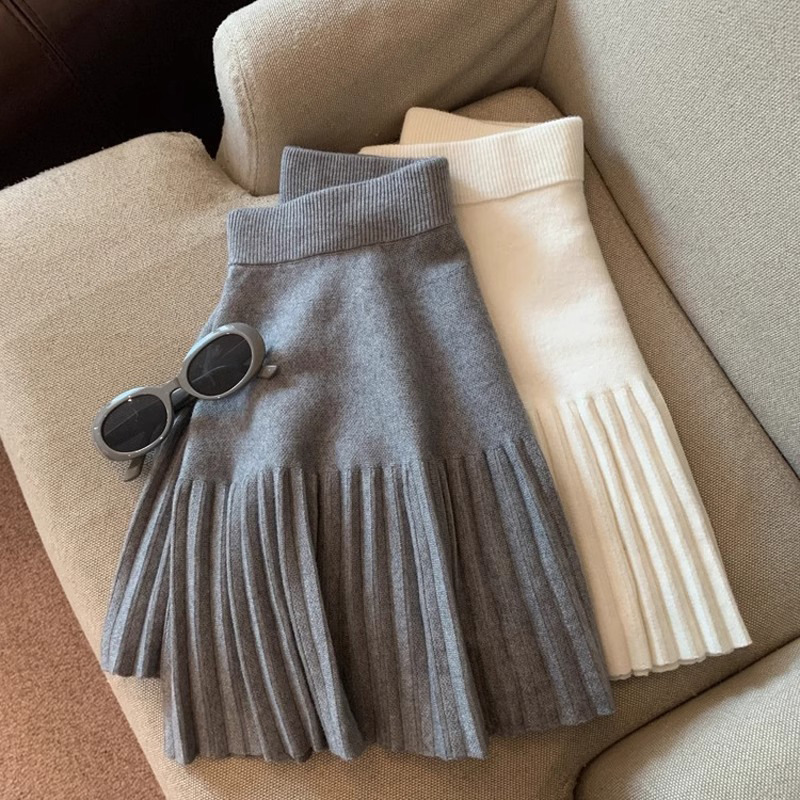 AliExpress Korean version sweet knitted skirt women's new spring and autumn high waisted elastic temperament pleated skirt, view 6