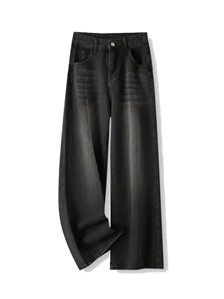 AliExpress Korean Vintage High Waist Women's Jeans Y2K Slimming Pear-Shaped Loose Straight Bell Bottoms Black Gray Baggy Denim Trousers, view 5