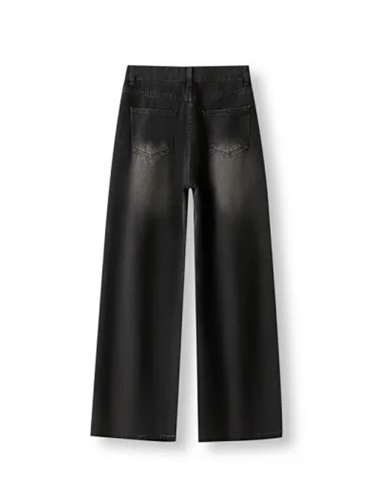 AliExpress Korean Vintage High Waist Women's Jeans Y2K Slimming Pear-Shaped Loose Straight Bell Bottoms Black Gray Baggy Denim Trousers, view 6