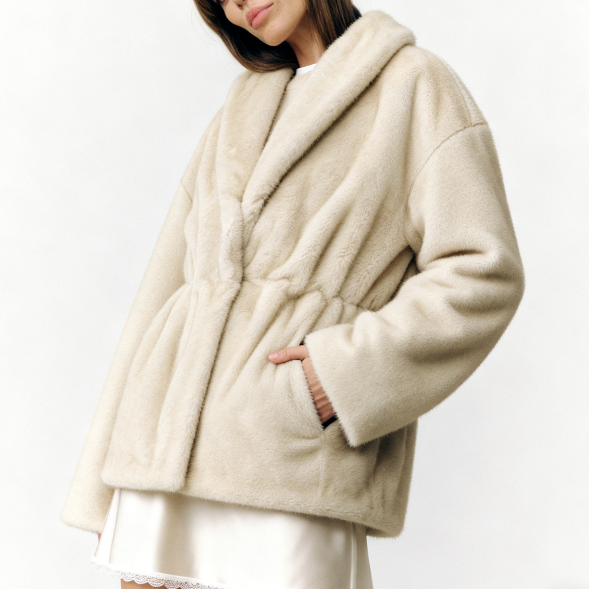 AliExpress KWTX 2025 New Women's Casual Warm Cropped Coat With Drawstring Autumn Winter Design Outerwear Polyester Spandex Street Style, view 6