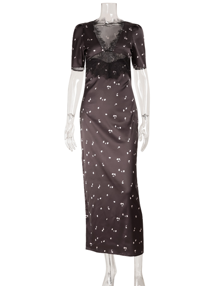 AliExpress Women's Lace Patchwork Short-Sleeve Maxi Dress, view 6