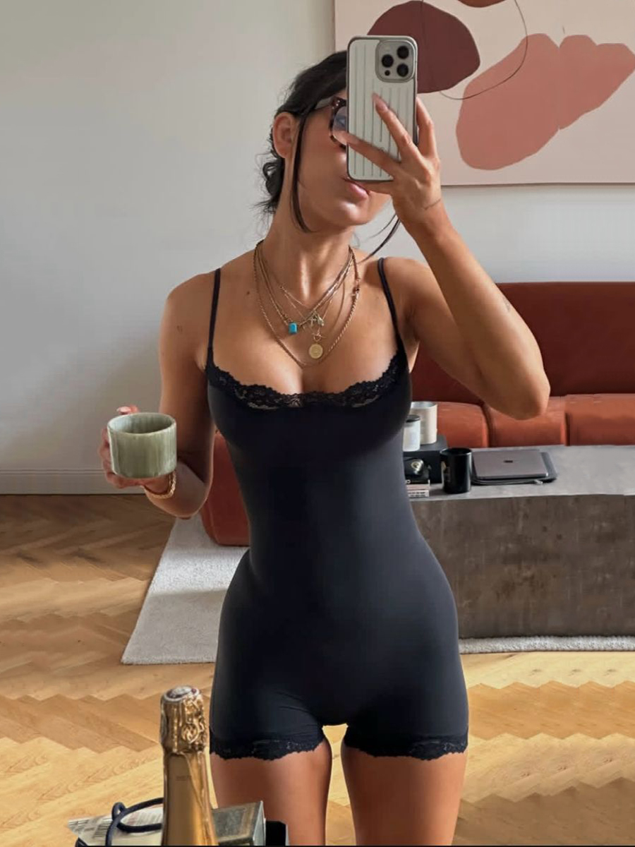 AliExpress Lace Trim Slim Playsuits Woman High Elasticity Adjustable Strap Skinny Bodysuit Solid Fashion Streetwear Smooth One-piece Tops