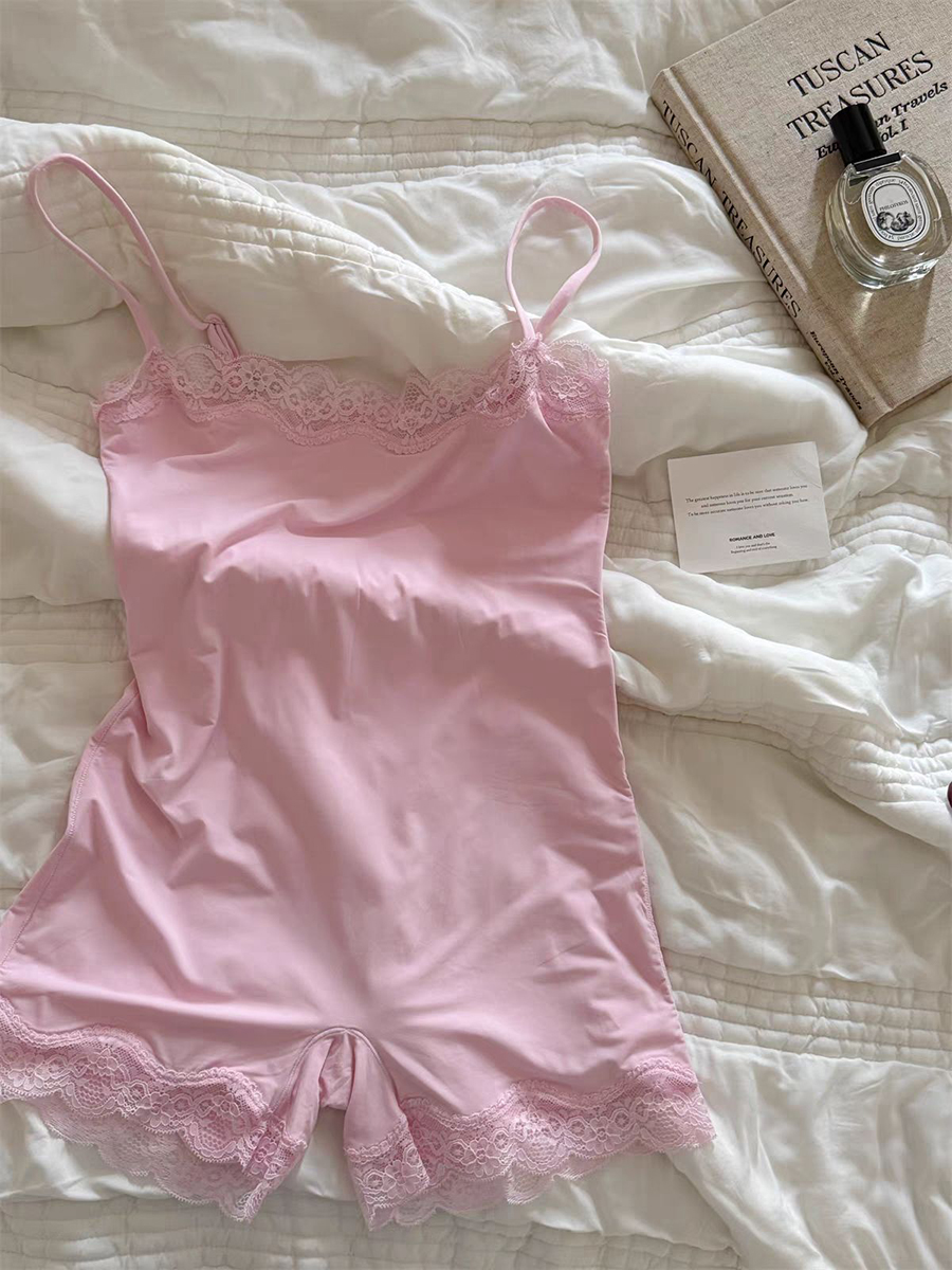 AliExpress Lace Trim Slim Playsuits Woman High Elasticity Adjustable Strap Skinny Bodysuit Solid Fashion Streetwear Smooth One-piece Tops, view 5