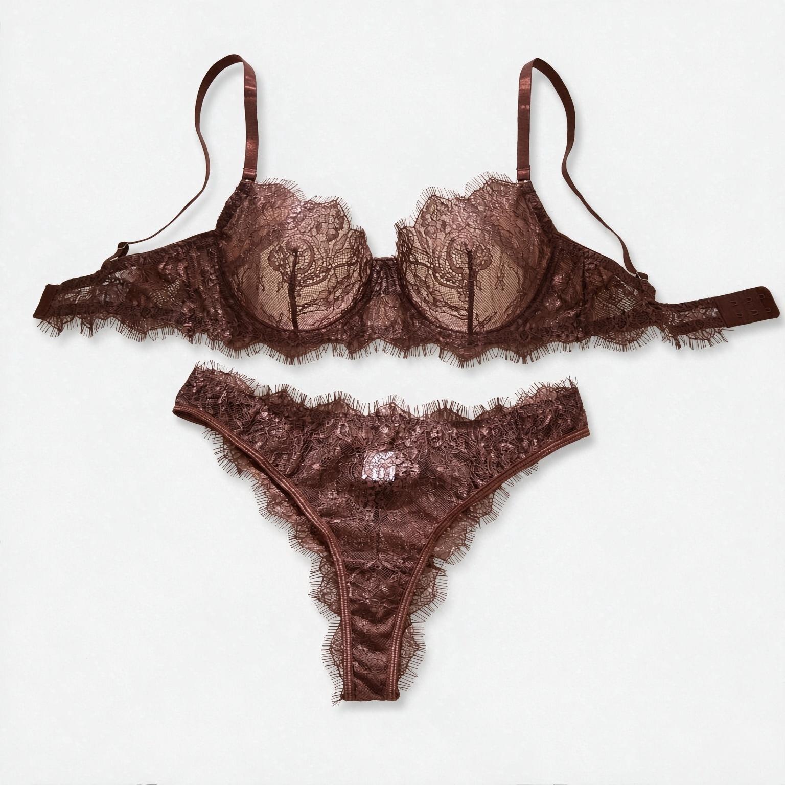 AliExpress Ladies' Basic Style Thin Lace Bra And Panty Set Seamless Single Layer Eyelet Underwear Comfortable Intimate Apparel