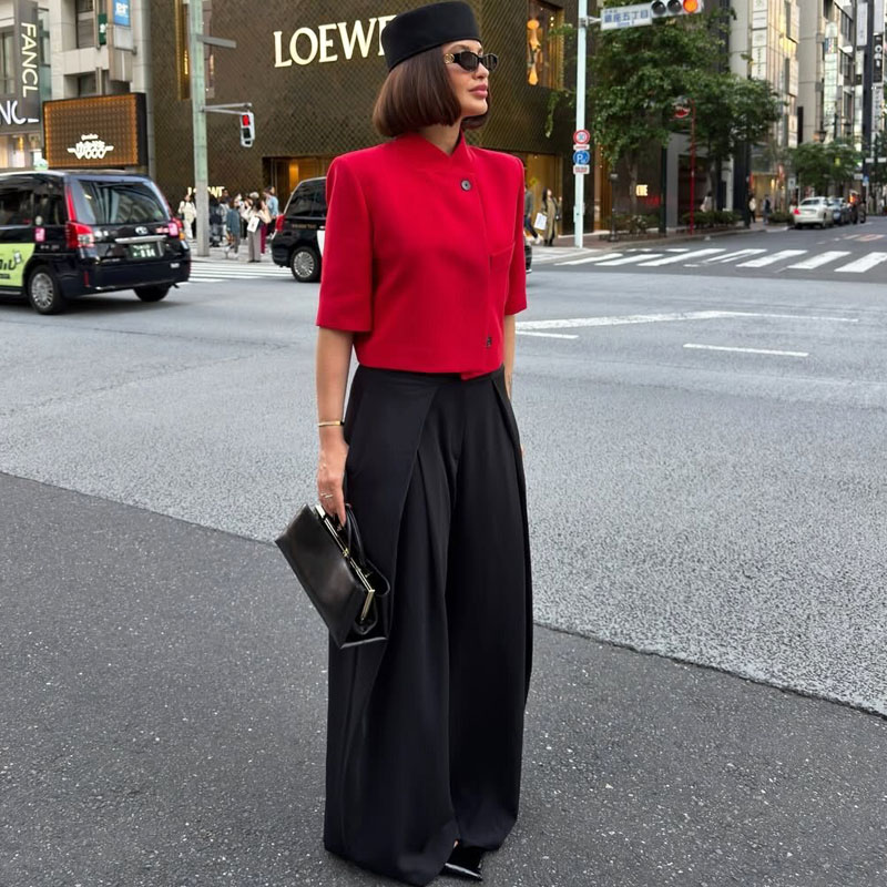 AliExpress Ladies Commute Short Sleeve Blazer Women Summer Elegant Stand-up Collar Short Blazer New Trendy High Street Casual Blazer Female, view 4