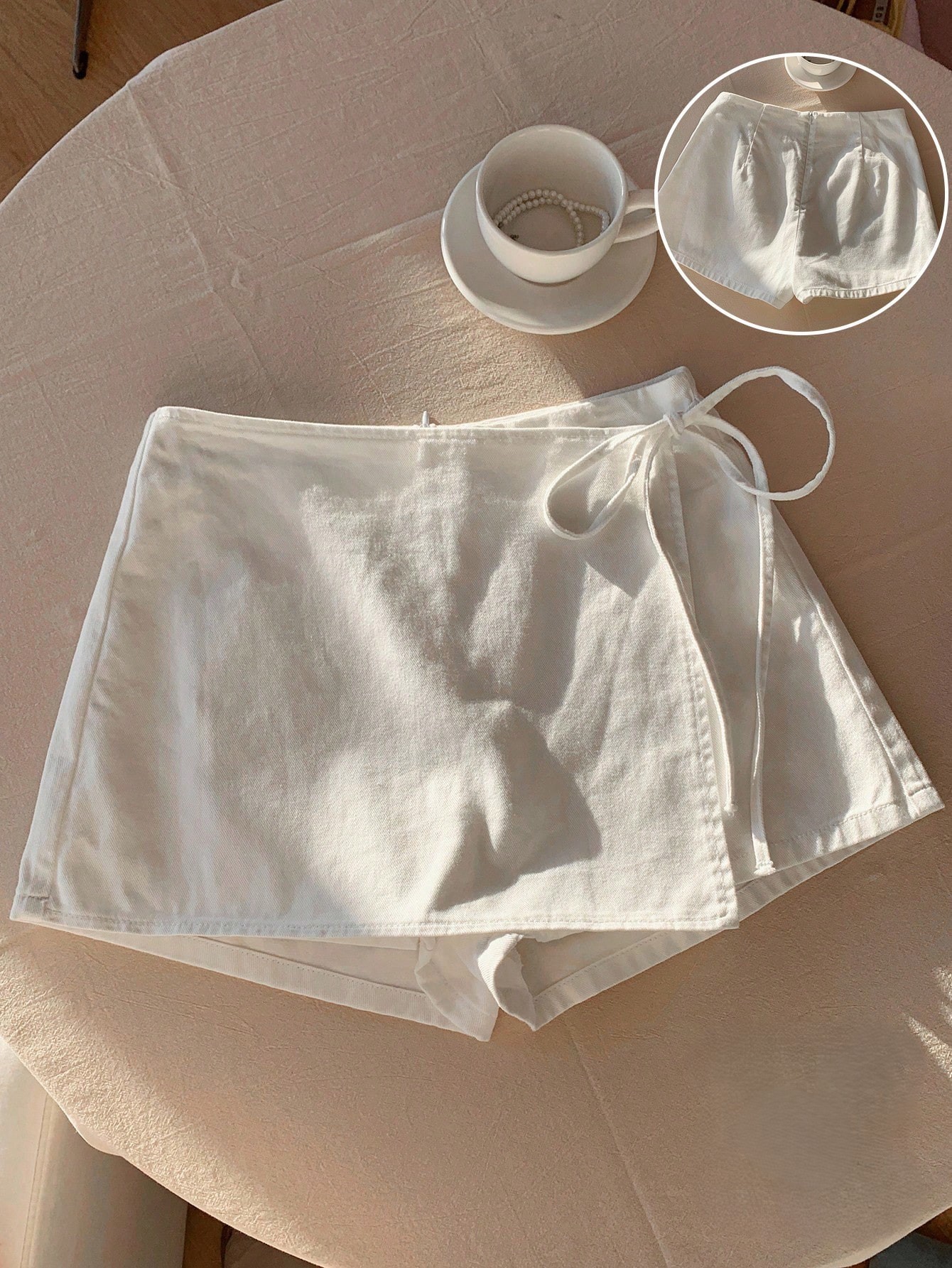 AliExpress Ladies New Spring Summer Linen Solid Color Casual Sports Elastic Waist Drawstring Belted Skort for Spring Summer