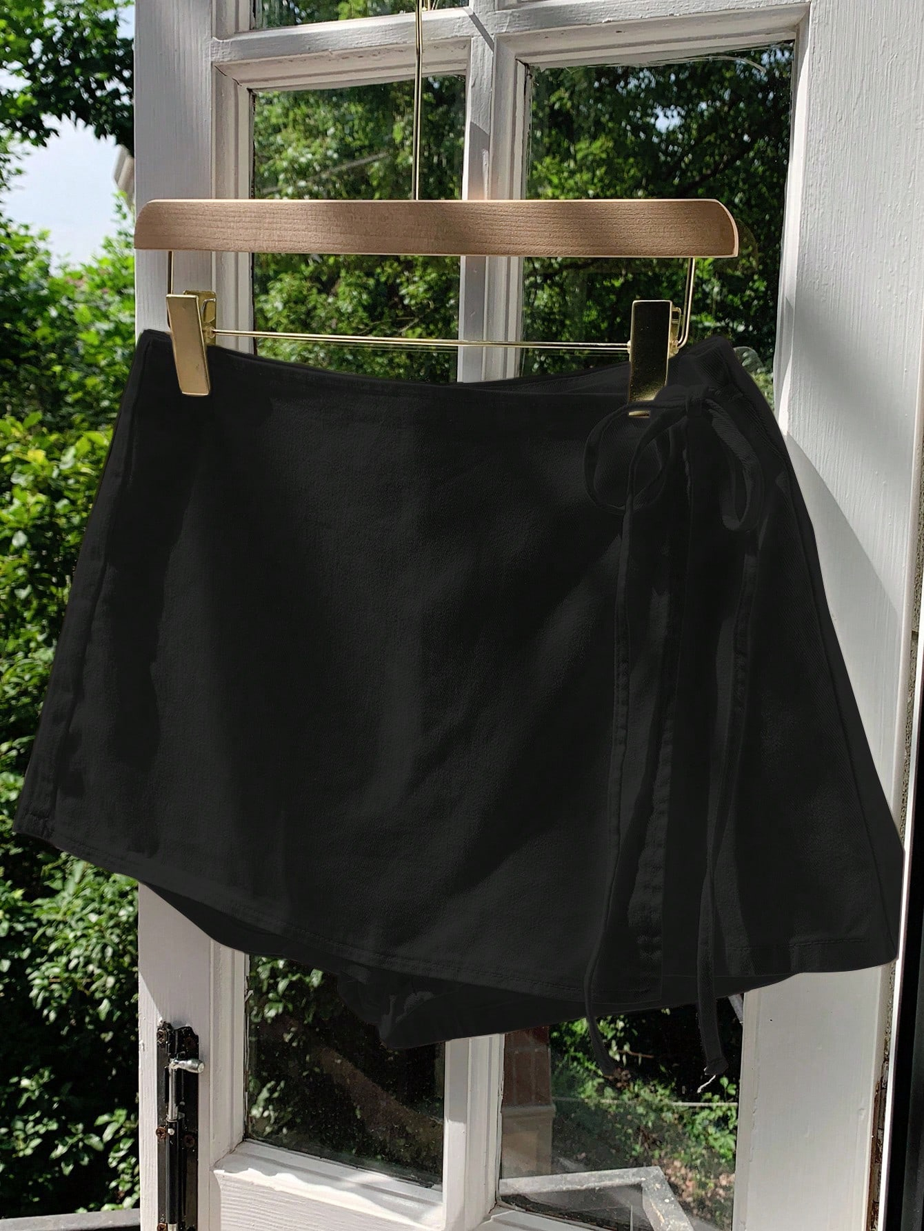 AliExpress Ladies New Spring Summer Linen Solid Color Casual Sports Elastic Waist Drawstring Belted Skort for Spring Summer, view 4