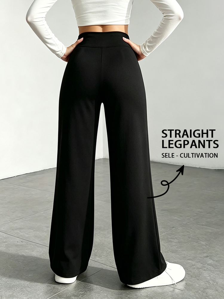 AliExpress Lady's Black Cross-Waist Wide-Leg Pants, High-Waisted Abdominal-Reducing Casual Yoga Pants, Medium Stretch, Straight-Leg Style, view 4