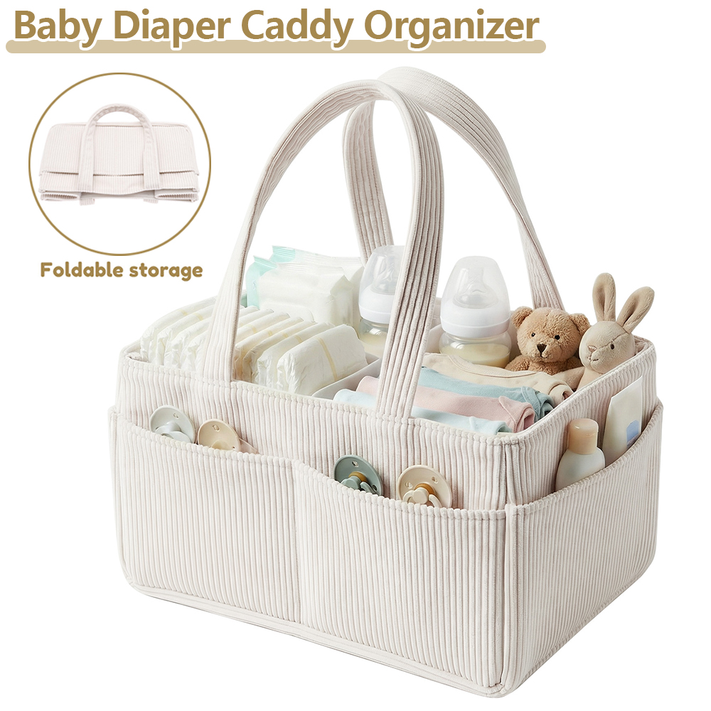 AliExpress Large Capacity Diaper Bag Corduroy Portable Foldable Tote Mommy Bag Nursery Caddy Basket with Divided Design Diaper Organizer