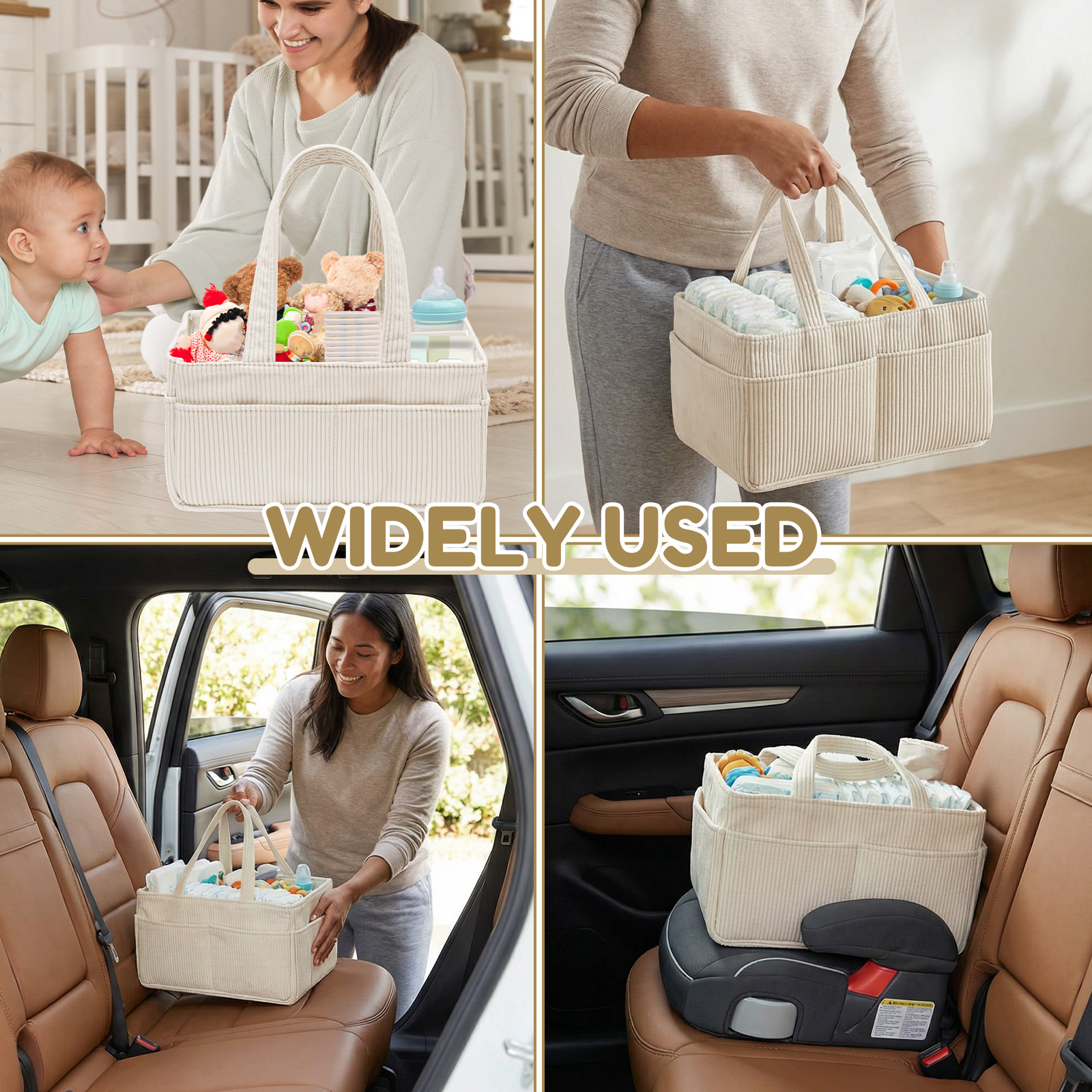 AliExpress Large Capacity Diaper Bag Corduroy Portable Foldable Tote Mommy Bag Nursery Caddy Basket with Divided Design Diaper Organizer, view 5