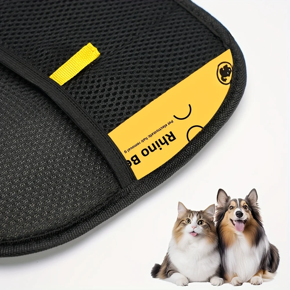 AliExpress Large Pet Static Hair Removal Grooming Gloves, Upgrade Version Polypropylene Cat Hair Remover Gloves, Black with Yellow Accents for Pet Shedding