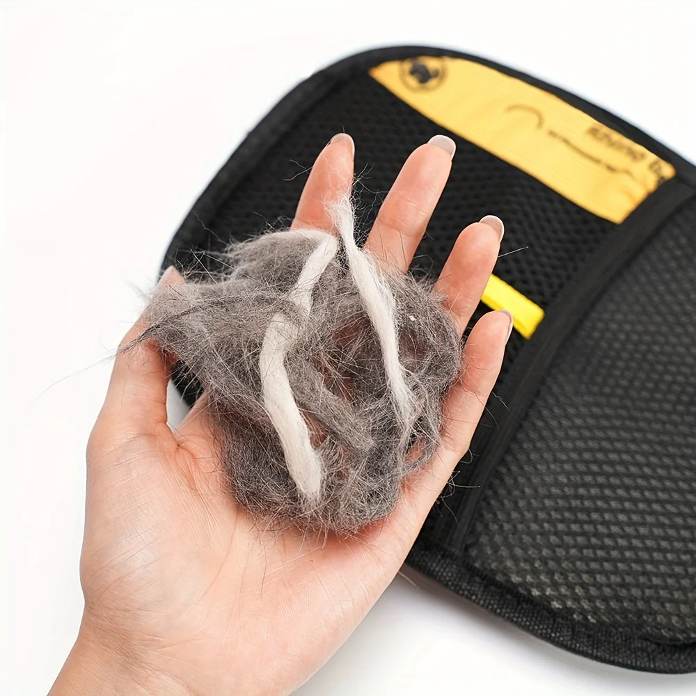 AliExpress Large Pet Static Hair Removal Grooming Gloves, Upgrade Version Polypropylene Cat Hair Remover Gloves, Black with Yellow Accents for Pet Shedding, view 2