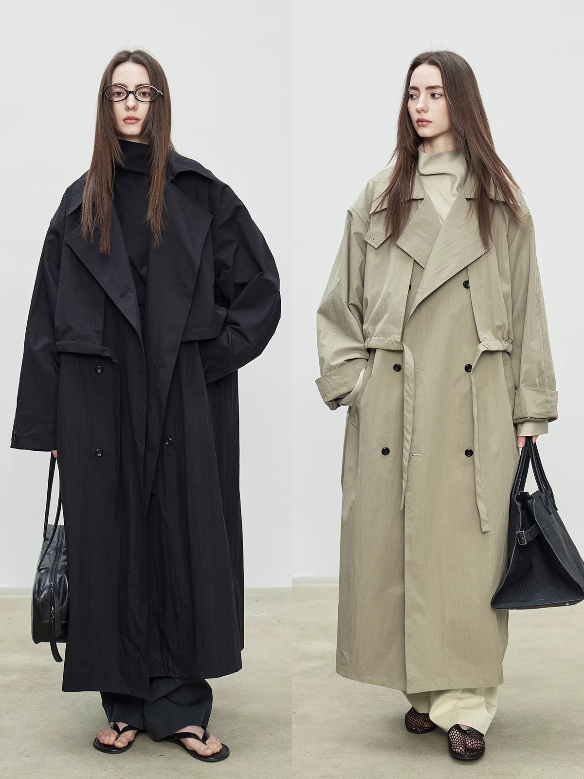 AliExpress Lautaro Spring Autumn Oversized Khaki Long Trench Coat for Women Double Breasted Loose Casual European Fashion Overcoat 2025, view 3
