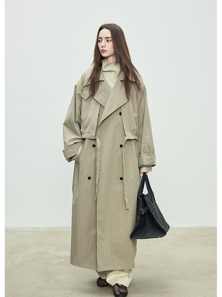 AliExpress Lautaro Spring Autumn Oversized Khaki Long Trench Coat for Women Double Breasted Loose Casual European Fashion Overcoat 2025, view 5