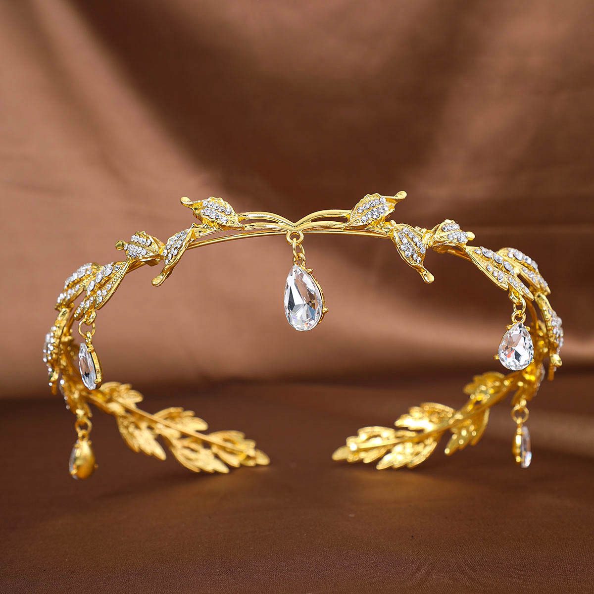 AliExpress Leaf teardrop crystal bridal headdress, unisex couple headdress, suitable for brides, banquets, dances and party hair accessorie, view 4