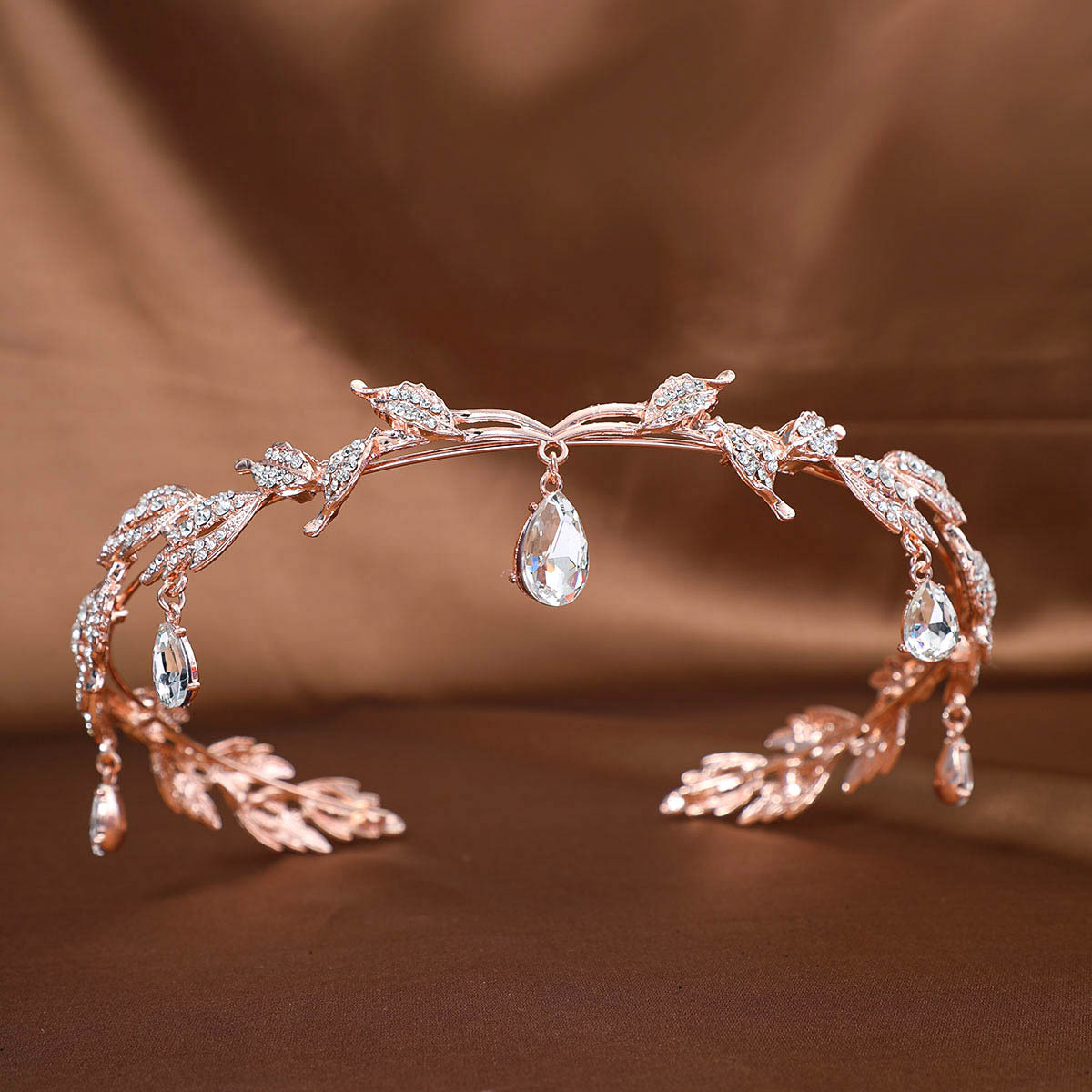 AliExpress Leaf teardrop crystal bridal headdress, unisex couple headdress, suitable for brides, banquets, dances and party hair accessorie, view 5
