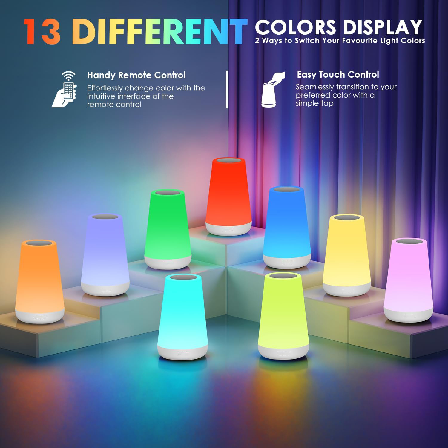 AliExpress LED 13 Color Changing Night Light Remote Control Touch USB Rechargeable RGB Night Lamp Dimmable Lamp Portable Table Bedside Lamp, view 3