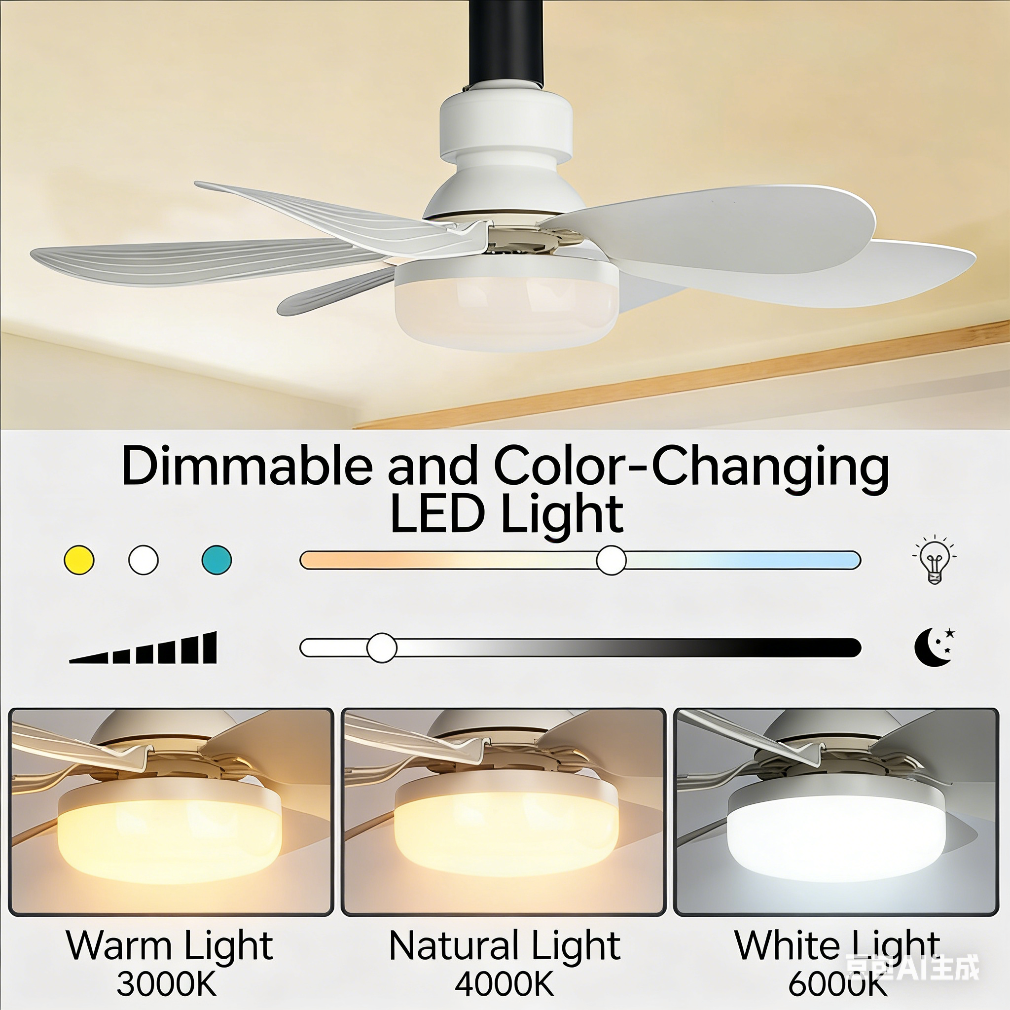 AliExpress LED 30W ceiling fan light E27 with remote control for dimming suitable for living room, study, household use, 85-265V, view 2