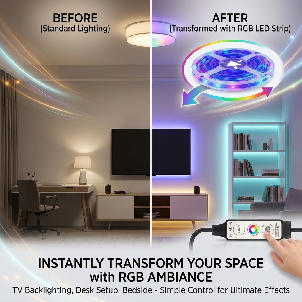 AliExpress USB LED Light Strip with 3-Button Remote, view 3
