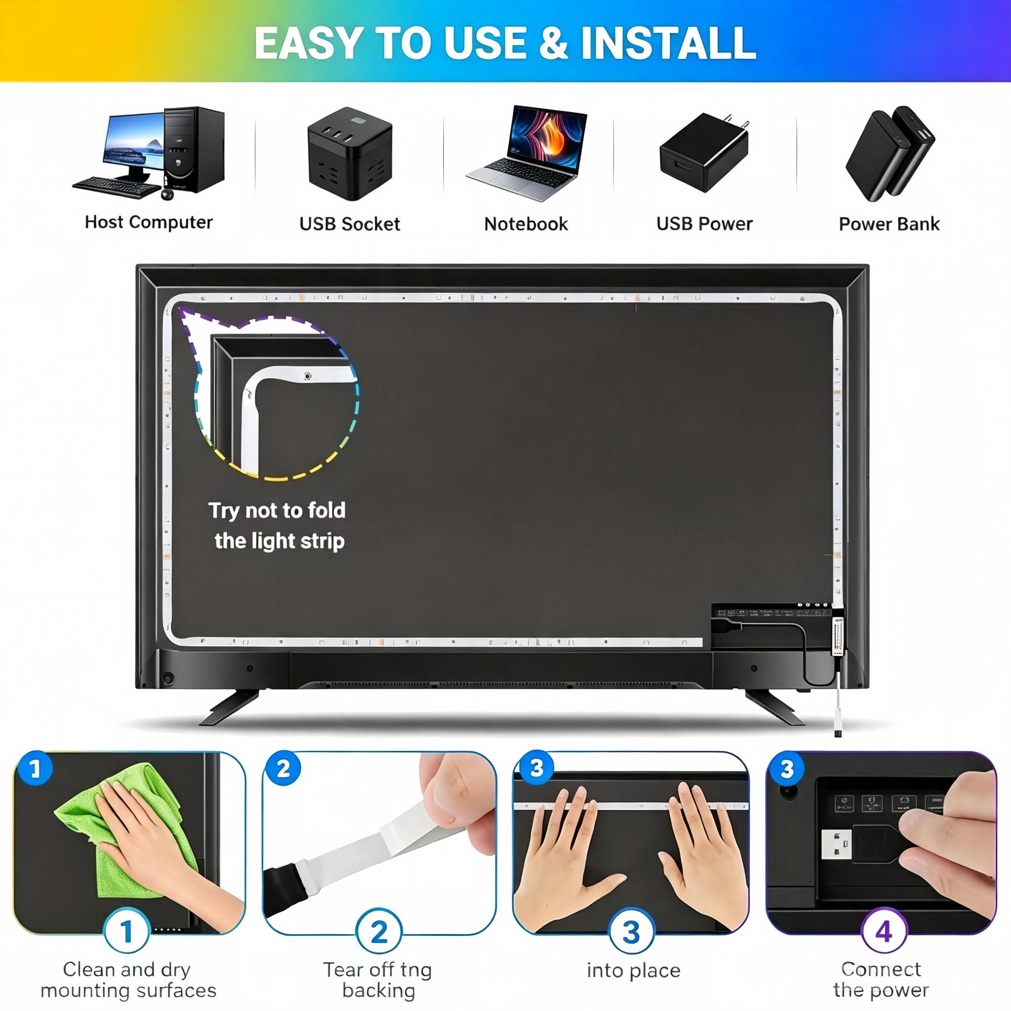 AliExpress USB LED Light Strip with 3-Button Remote, view 5