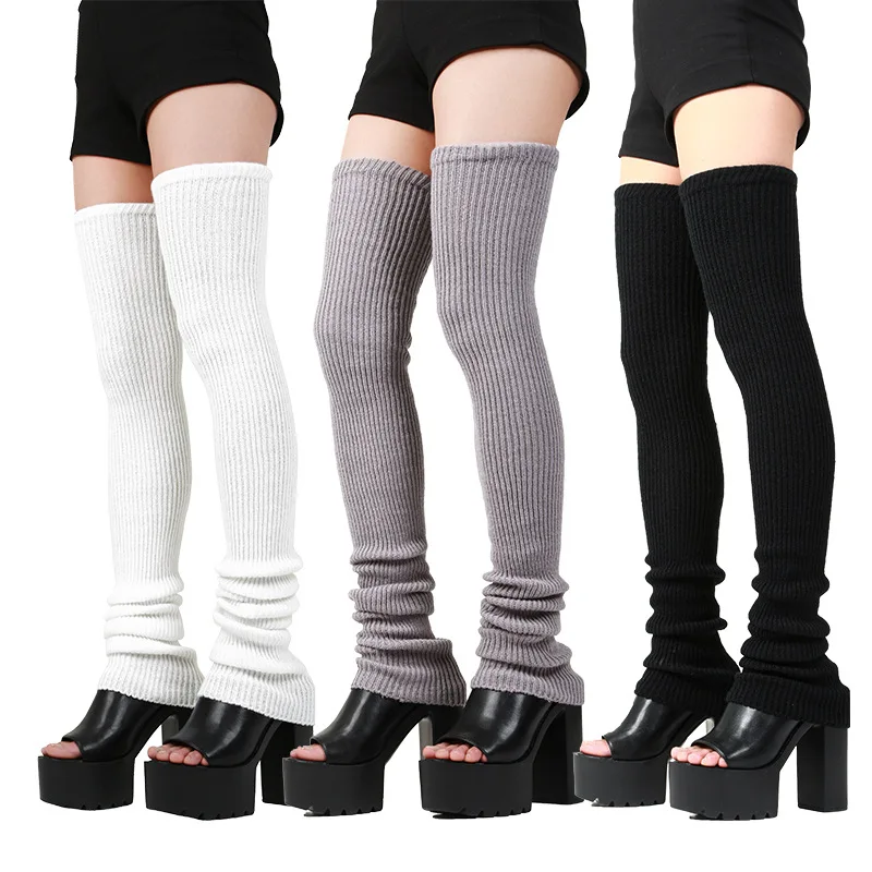 AliExpress Lengthened Mid-high Warm Knee Socks Leggings JK Knitted Leg Warmers Multicolor Lolita Women Over The Knee Home Winter Long Socks