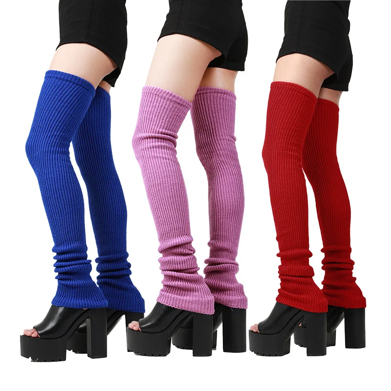 AliExpress Lengthened Mid-high Warm Knee Socks Leggings JK Knitted Leg Warmers Multicolor Lolita Women Over The Knee Home Winter Long Socks, view 2