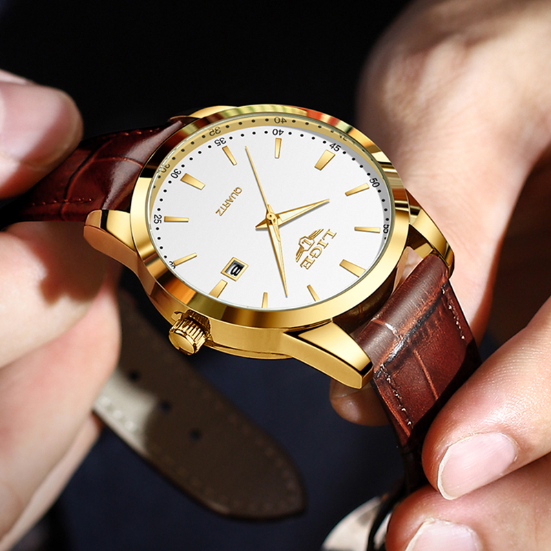 AliExpress LIGE Brown Leather Strap Men's Chronograph Watch