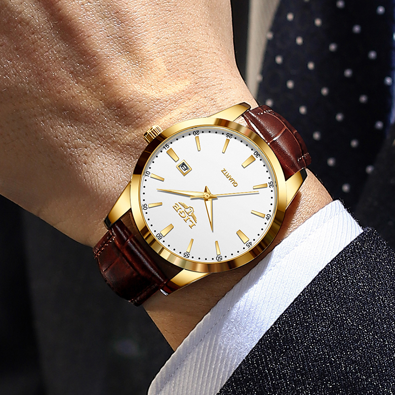 AliExpress LIGE Brown Leather Strap Men's Chronograph Watch, view 5