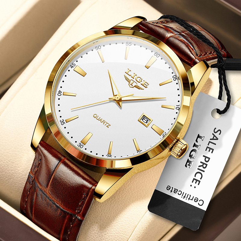 AliExpress LIGE Brown Leather Strap Men's Chronograph Watch, view 6