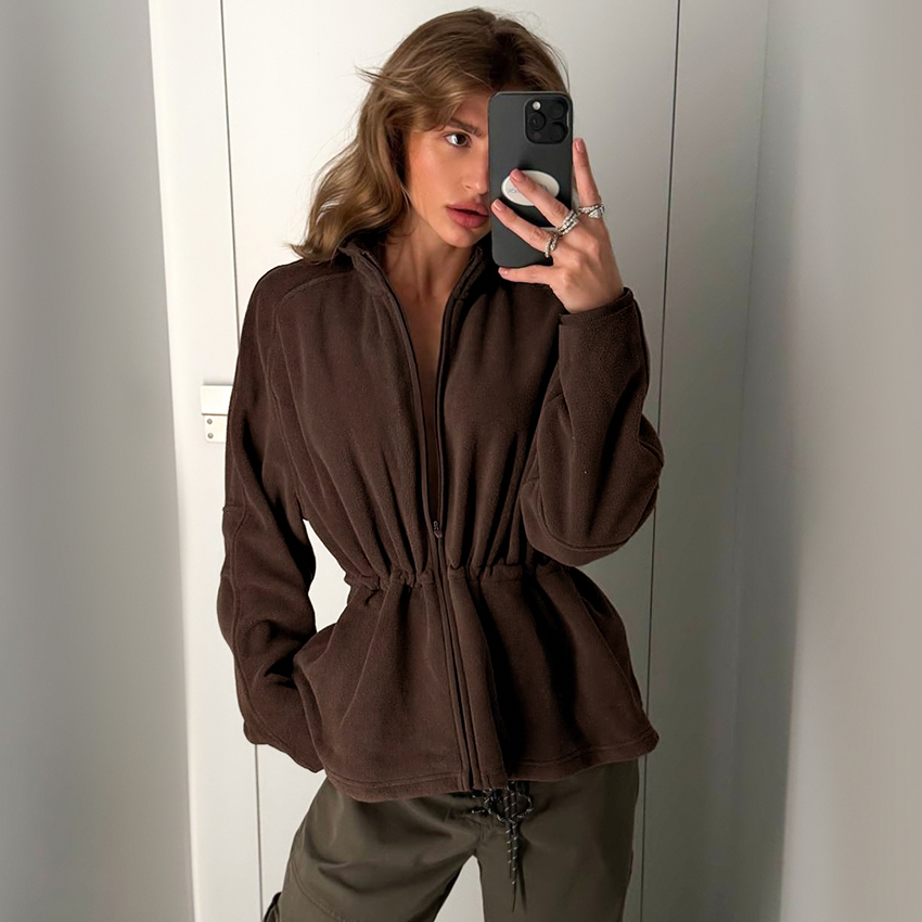 AliExpress Linad Street Chic Pink Polar Fleece Zipper Sweatershirt 2026 Casual Slim Stand Collar Coats Women Fashion Long Sleeve Outerwear, view 4