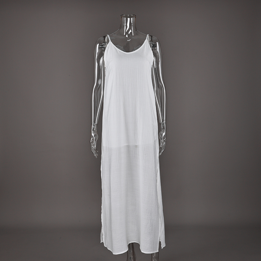 AliExpress Linad Summer Casual White Long Dress Sexy Loose Backless Split Dresses Woman Street Chic V Neck Straight Dress For Women 2025, view 5