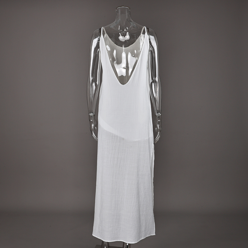 AliExpress Linad Summer Casual White Long Dress Sexy Loose Backless Split Dresses Woman Street Chic V Neck Straight Dress For Women 2025, view 6