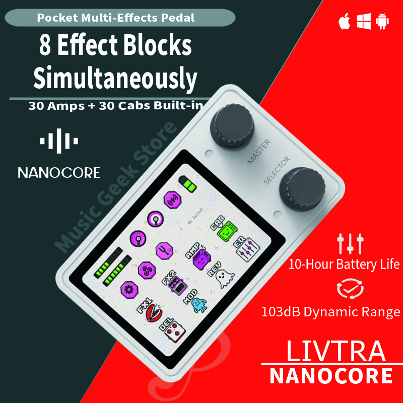 AliExpress LIVTRA NANOCORE Multi-Function Guitar Pedal – 126g, 10H Playtime, 2.4" Display, NAM/IR Ready, AI Drums, Loopback