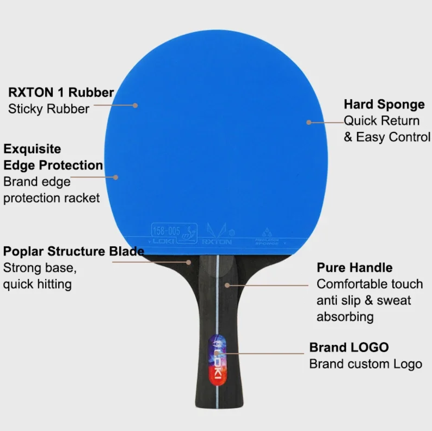 AliExpress LOKI K5000 FL Long HandleTable Tennis Racket Home Entertainment PingPong Rackets with Blue Color Ping Pong Rubber, view 5