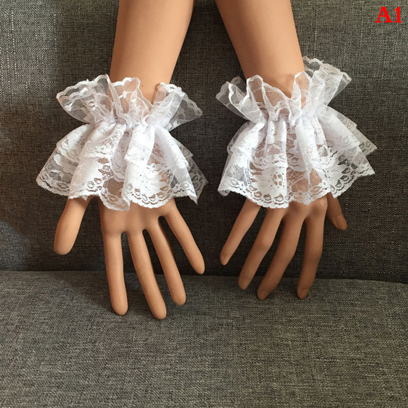 AliExpress Black Lace Ruffled Wrist Cuffs, Lolita Style, view 2